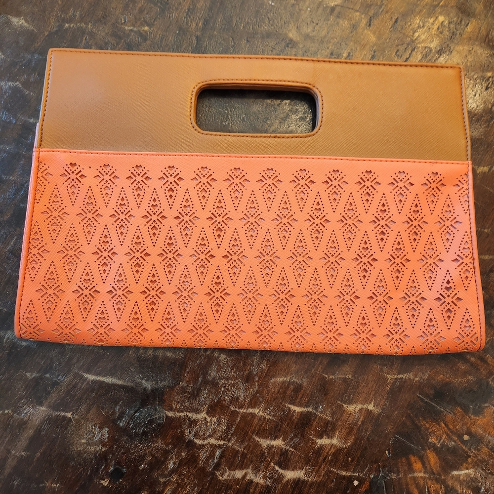 Magnetic CATO Large Clutch Purse Retro Hipster Bag Two-toned laser-cut pattern